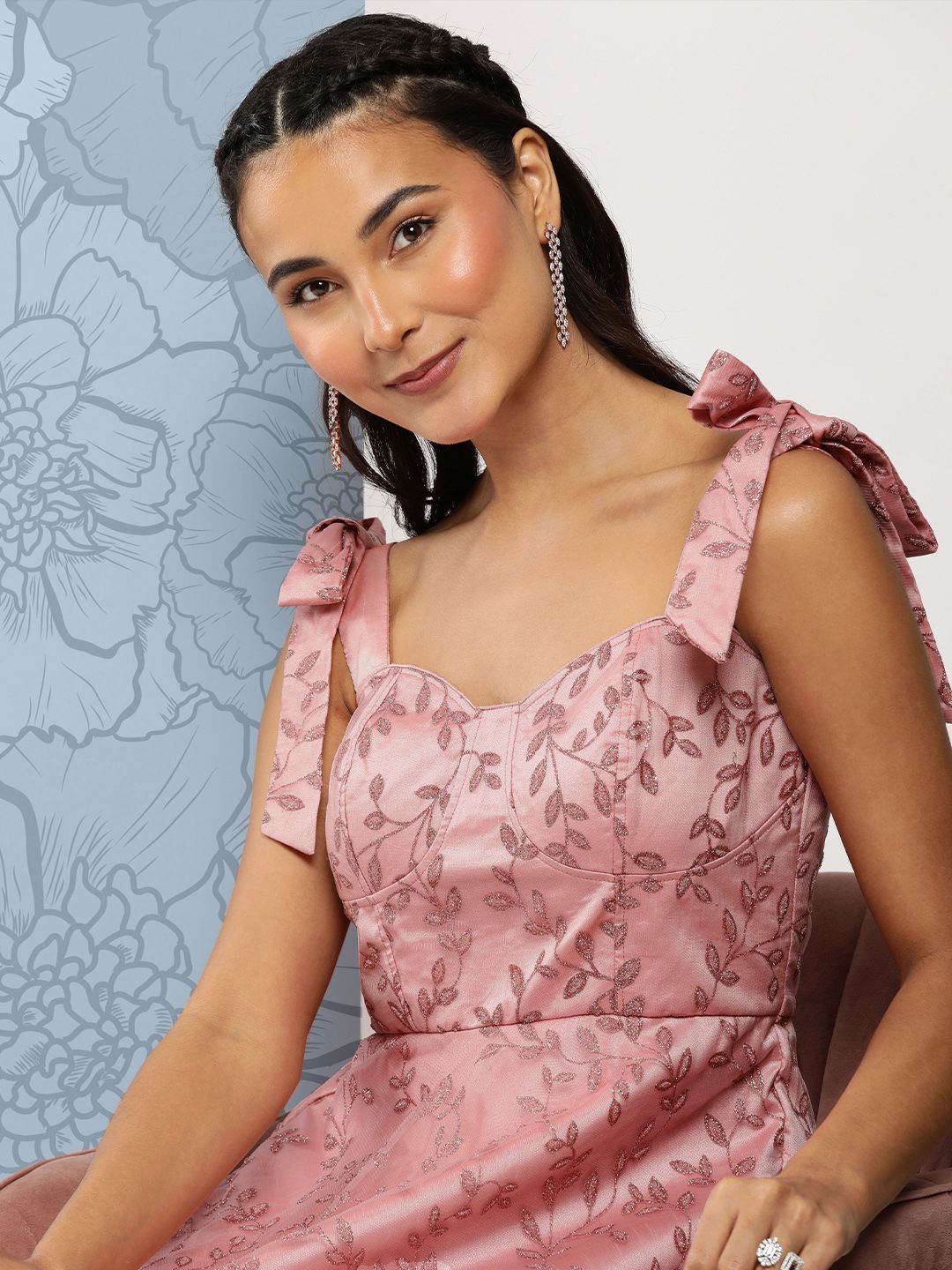 Ethnovog Floral Embroidered Net Ethnic A-Line Midi Dress-picture-11