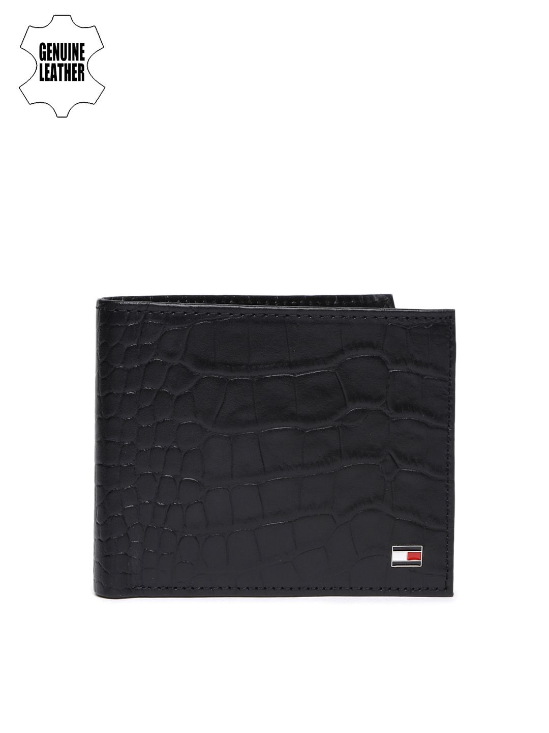Tommy Hilfiger Men Black Textured Genuine Leather Two Fold Wallet-image-7