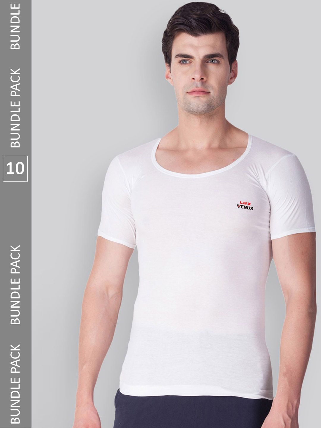 LUX VENUS Pack Of 10 Solid Pure Cotton Basic Vests-picture-15