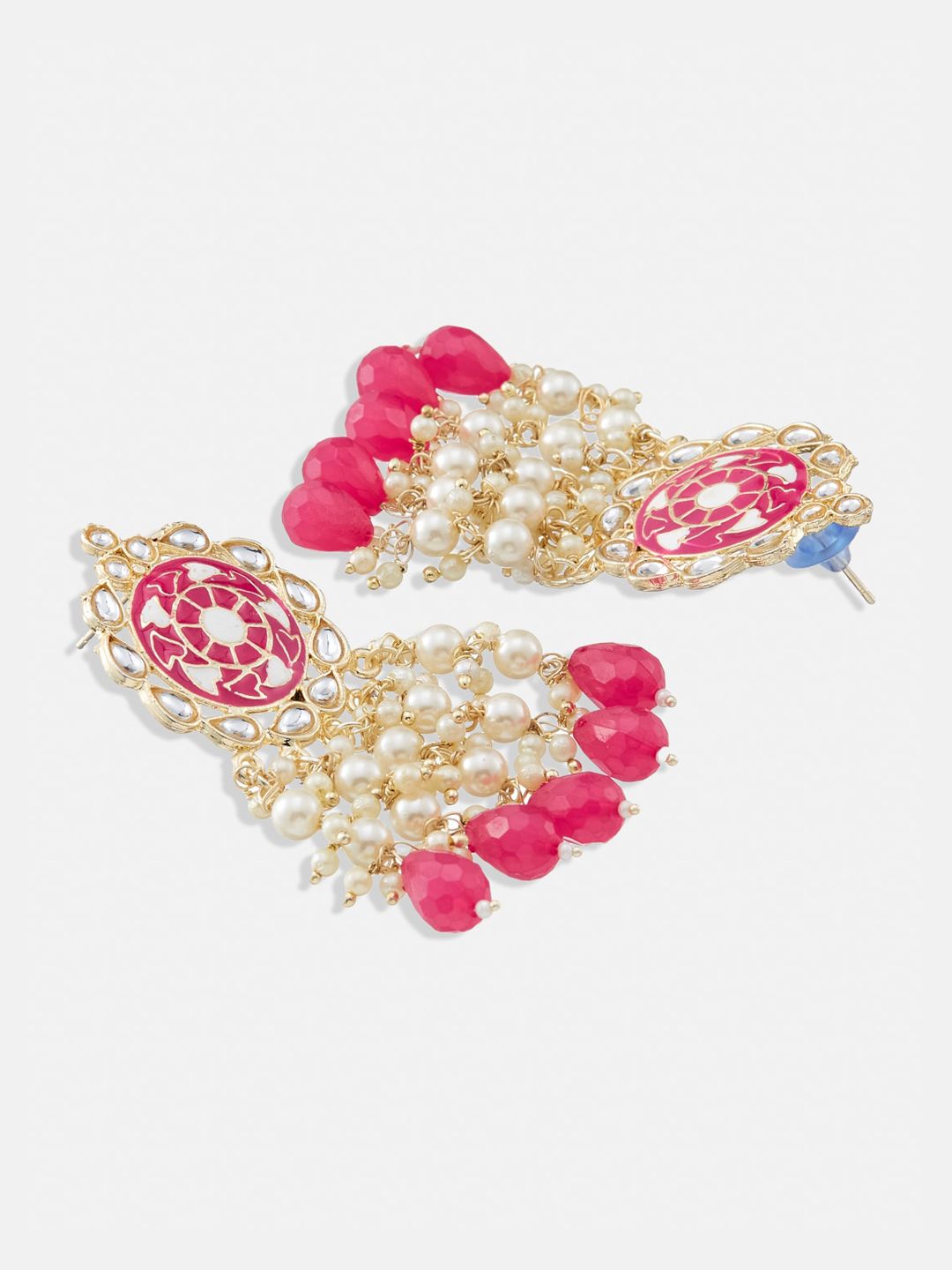 ATIBELLE Gold-Plated Meenakari & Pearls Contemporary Drop Earrings