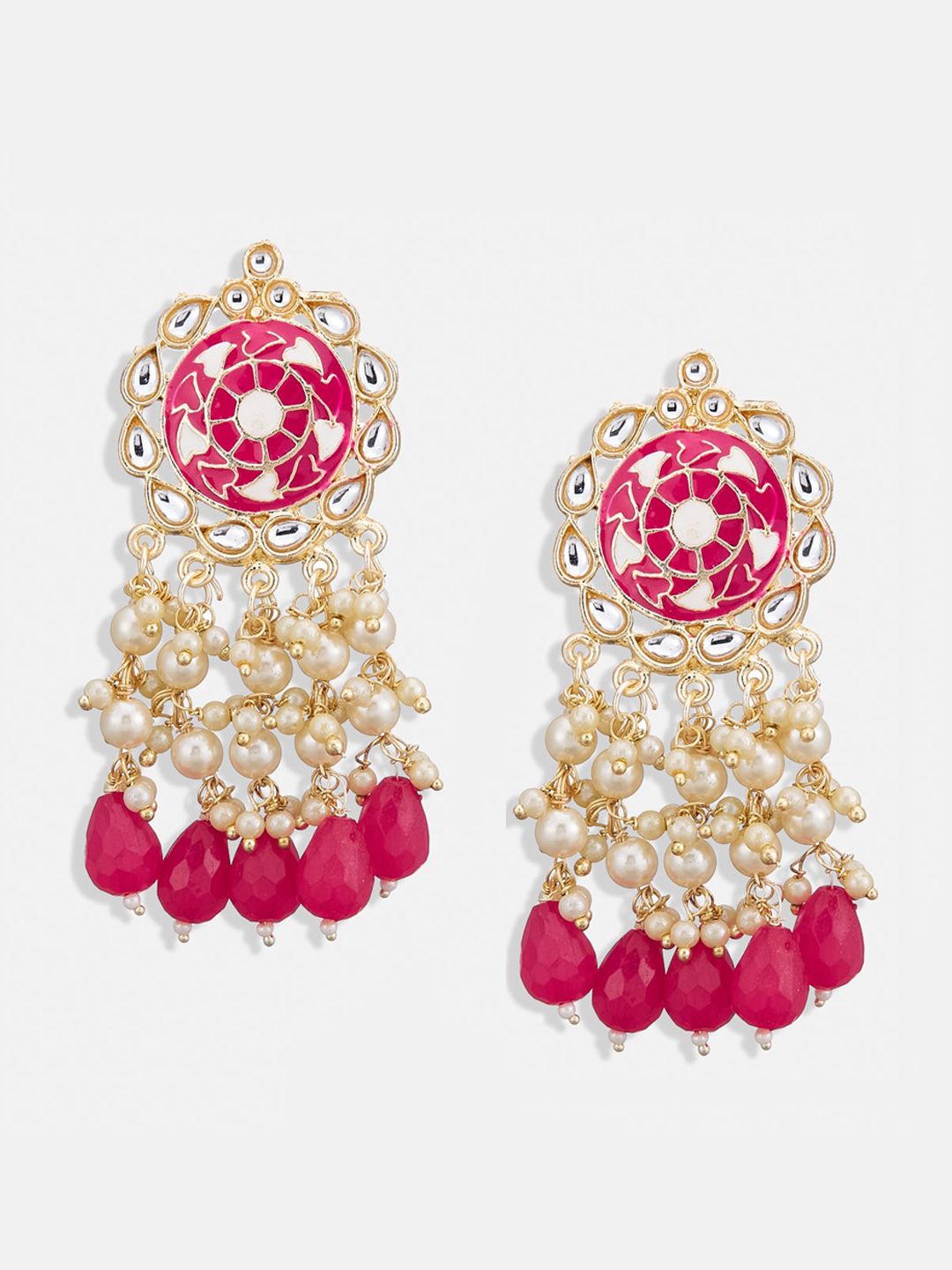 ATIBELLE Gold-Plated Meenakari & Pearls Contemporary Drop Earrings
