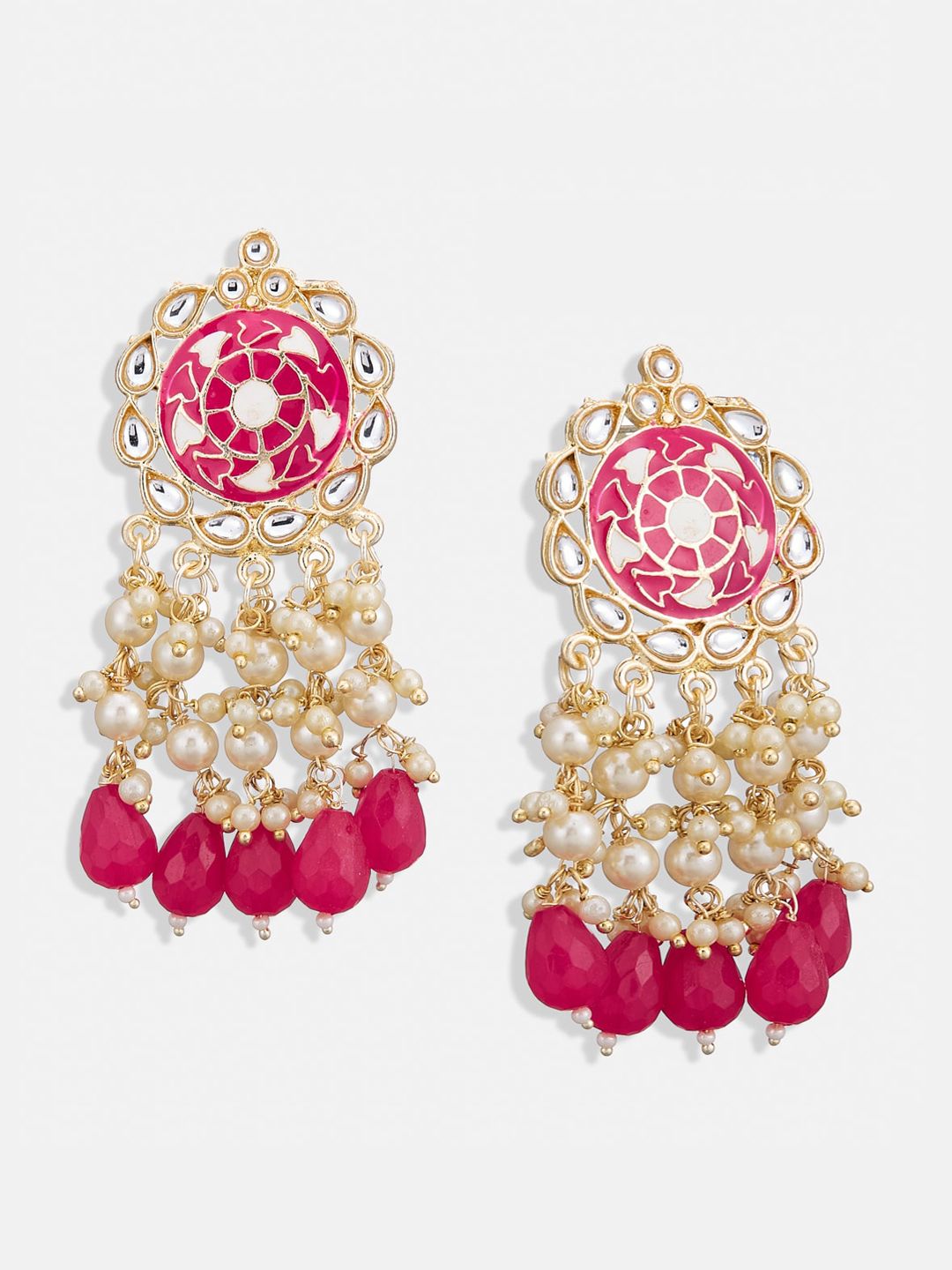 ATIBELLE Gold-Plated Meenakari & Pearls Contemporary Drop Earrings
