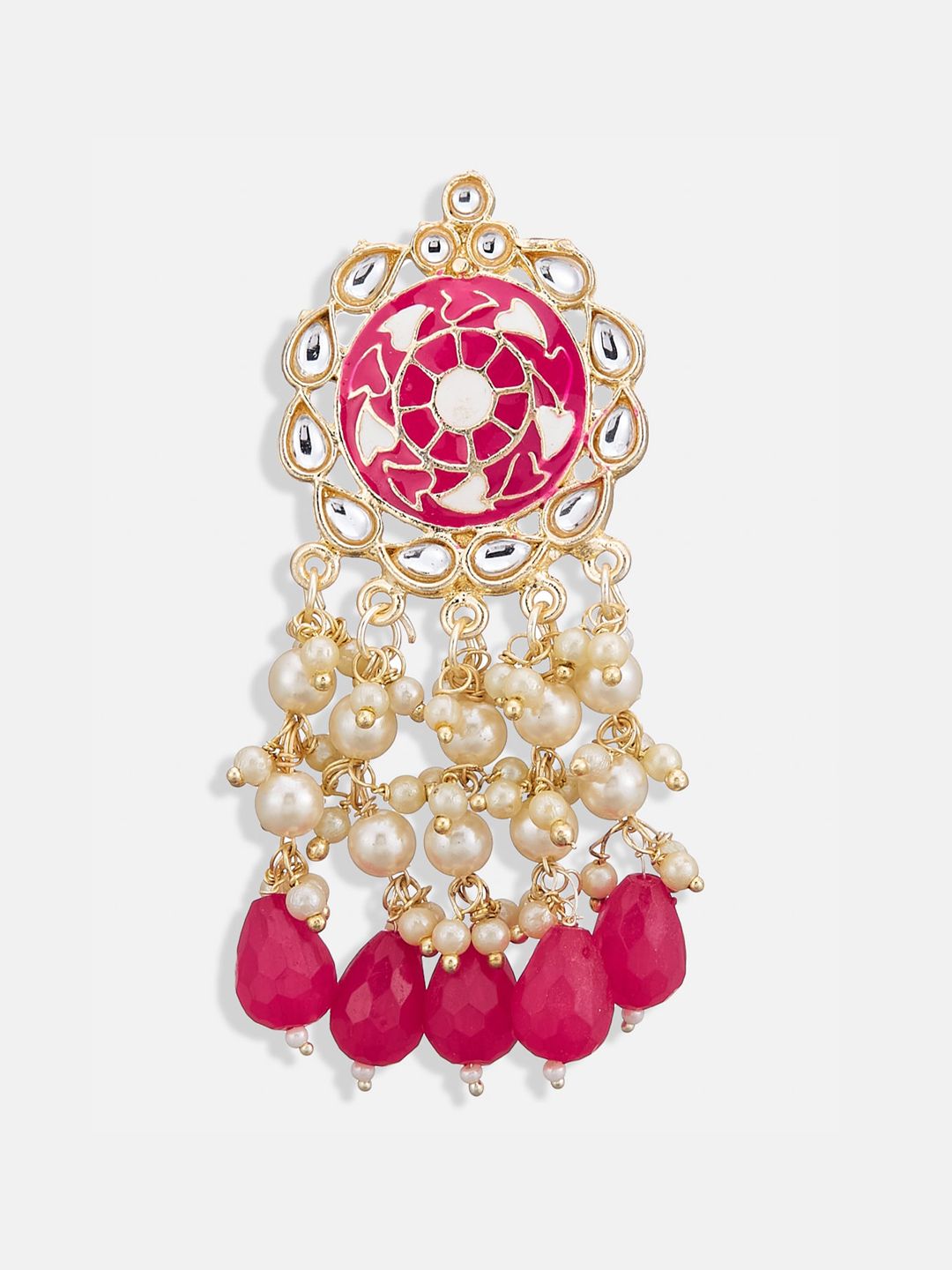ATIBELLE Gold-Plated Meenakari & Pearls Contemporary Drop Earrings