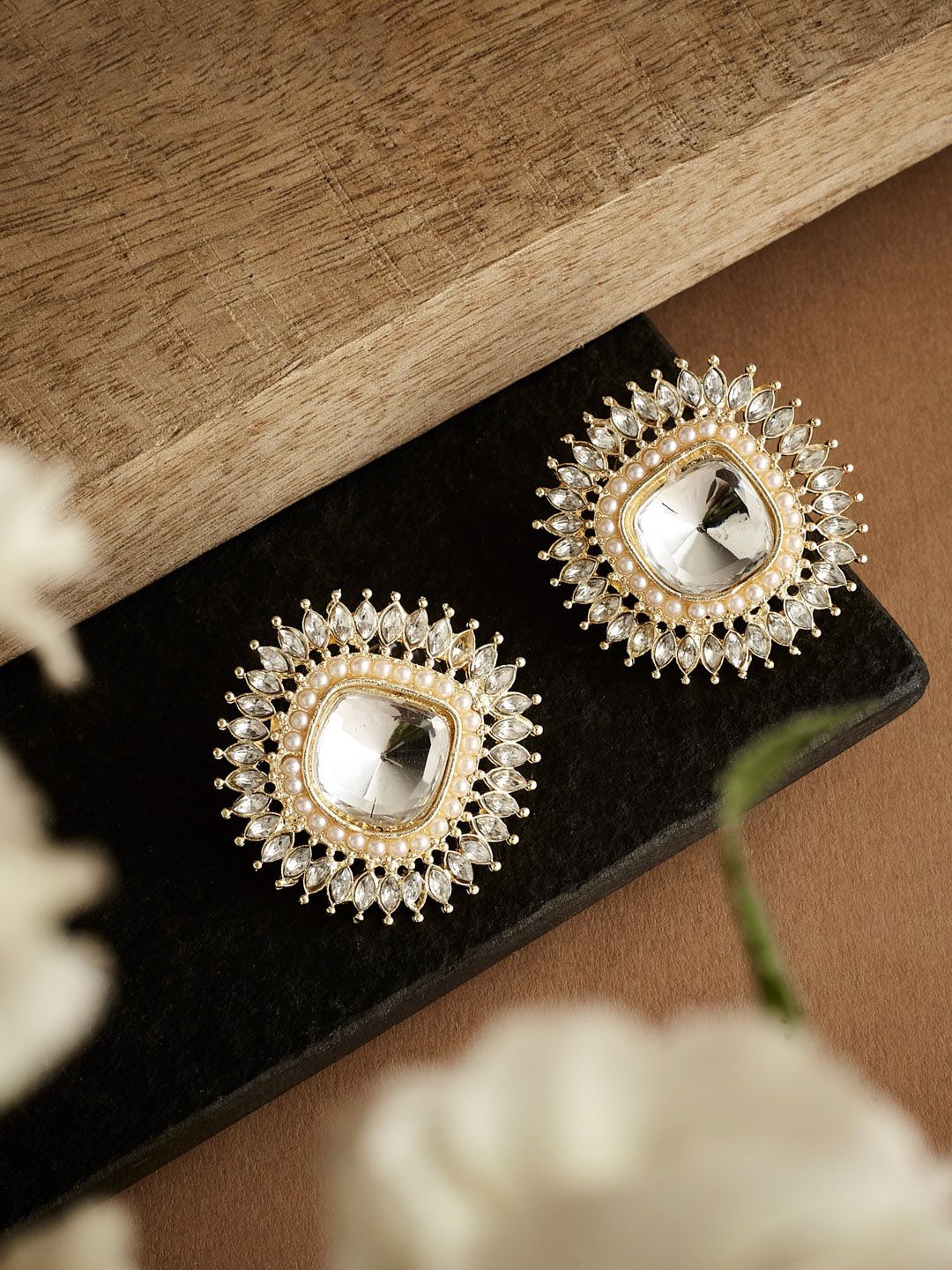 ATIBELLE Gold-Plated Contemporary Studs Earrings