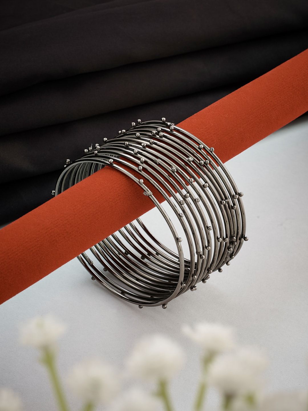 ATIBELLE Set Of 12 Silver-Plated Textured Bangles