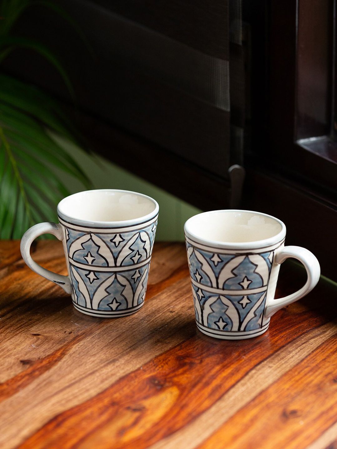 ExclusiveLane Arabian Nights Grey & Blue 2 Pieces Printed Ceramic Coffee Mugs -240 ML Each-picture-22