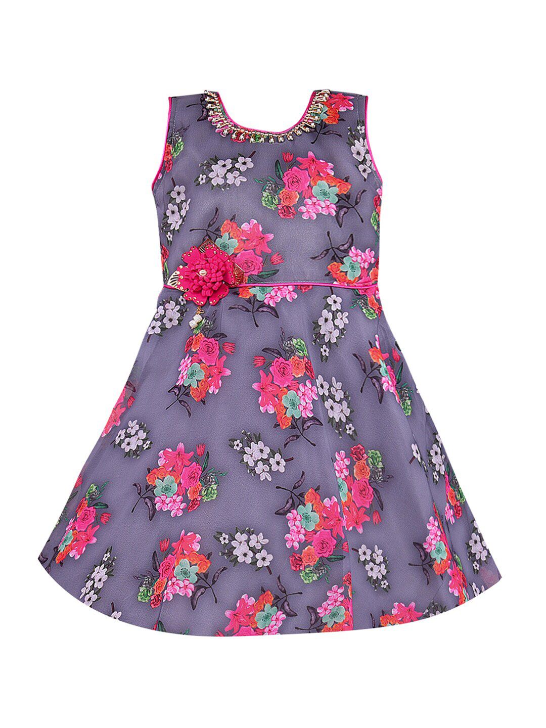 Wish Karo Girls Floral Print Georgette Fit & Flare Dress-picture-21
