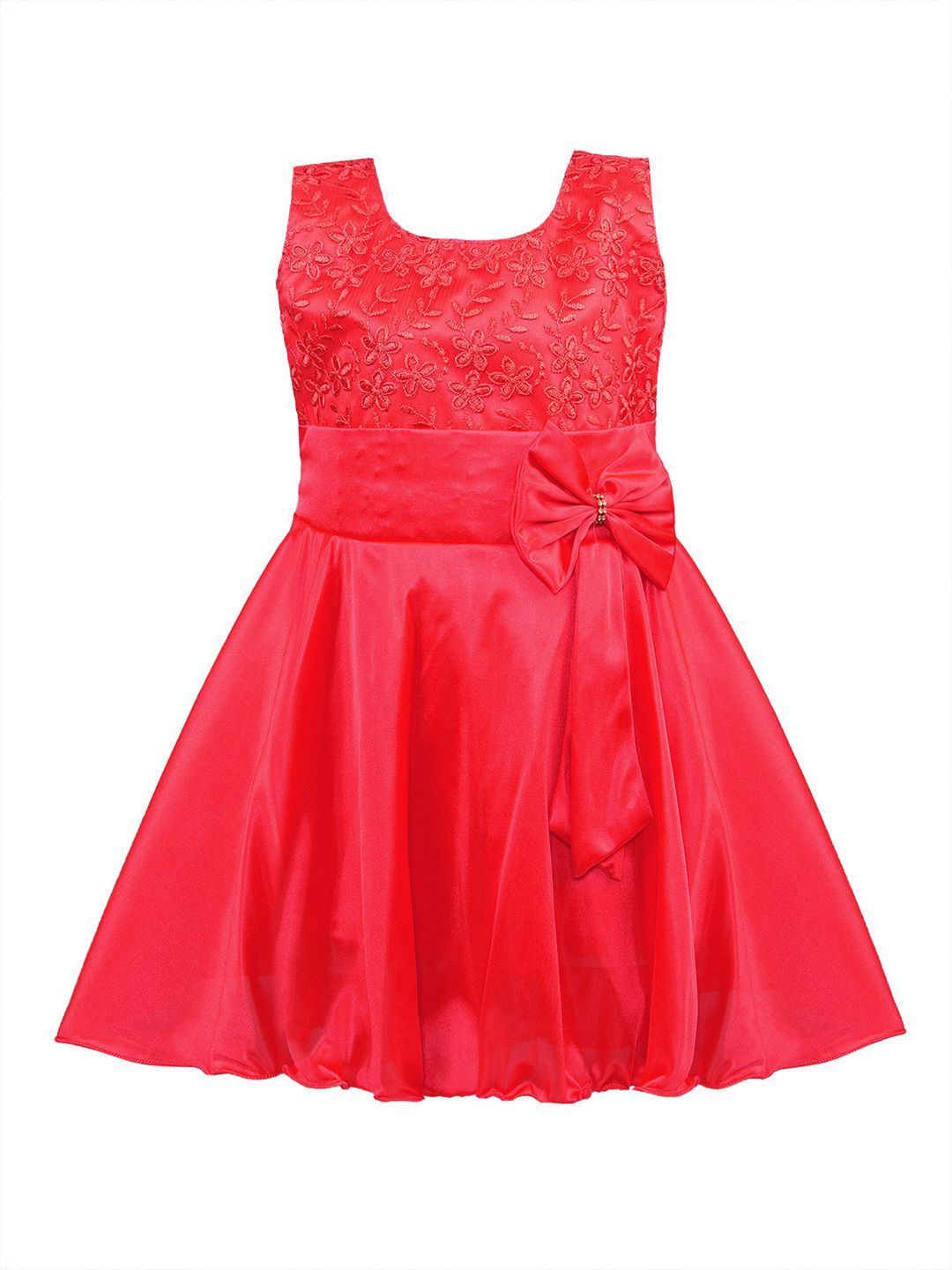 Wish Karo Girls Floral Embroidered Bow Net Fit & Flare Dress-picture-19