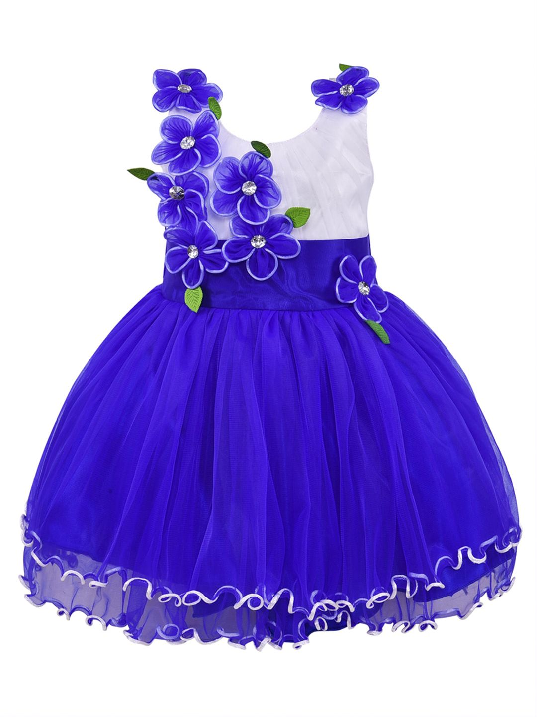 Wish Karo Girls Round Neck Floral Self Design Smocked Fit & Flare Dress-picture-13