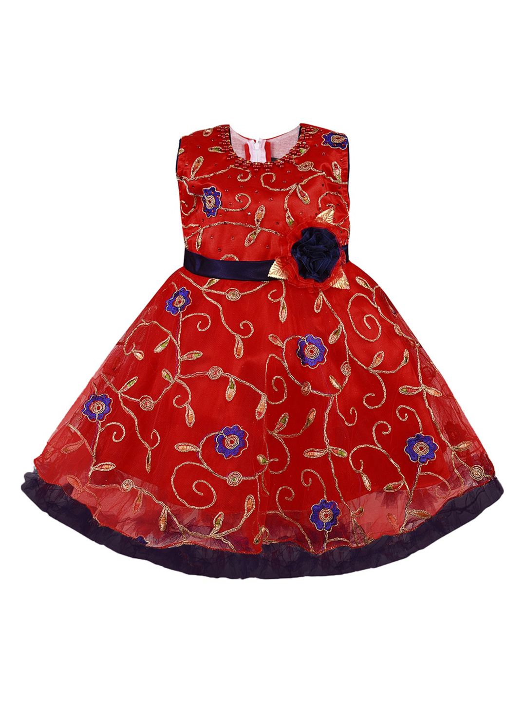 Wish Karo Floral Embroidered Net Fit & Flare Dress-picture-16