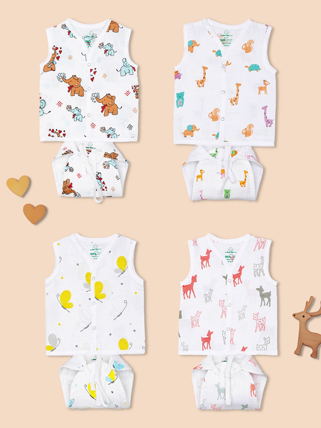 The Boo Boo Club Infants Pack of 4 Organic Cotton Sustainable Jhabla & Nappy Set-picture-21