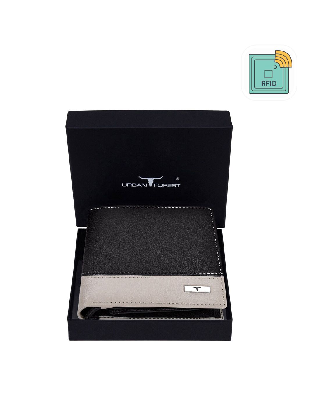 URBAN FOREST Men Colourblocked Leather Two Fold Wallet