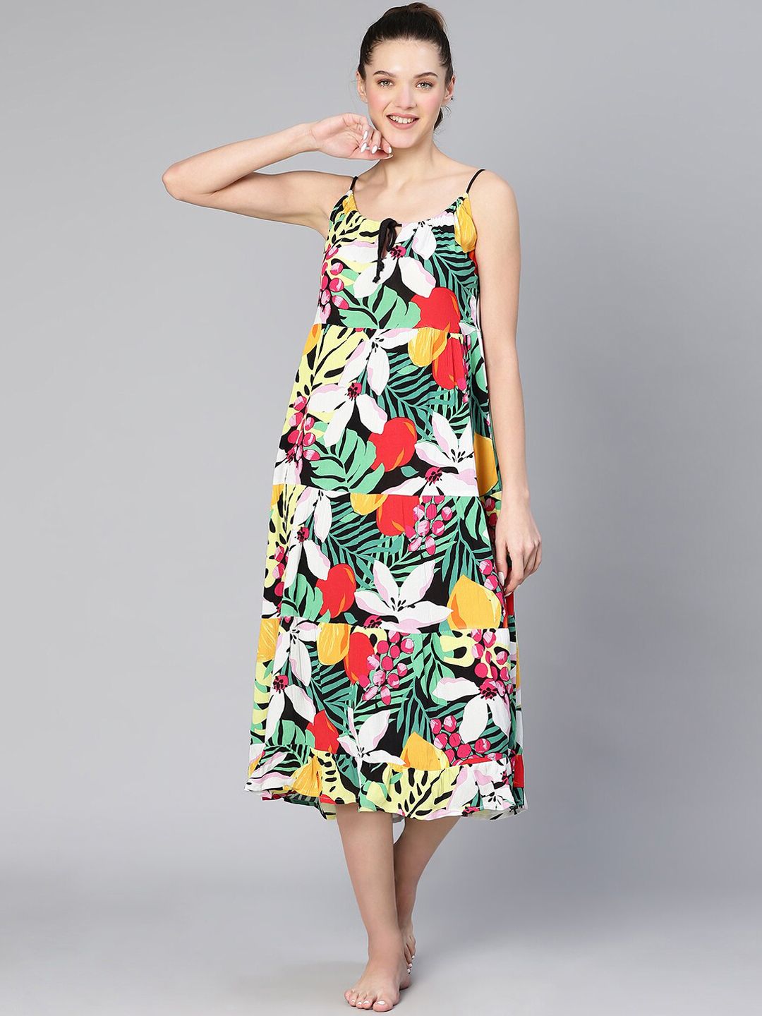 Oxolloxo Tropical Print Viscose Cover-Up Dress-image-45