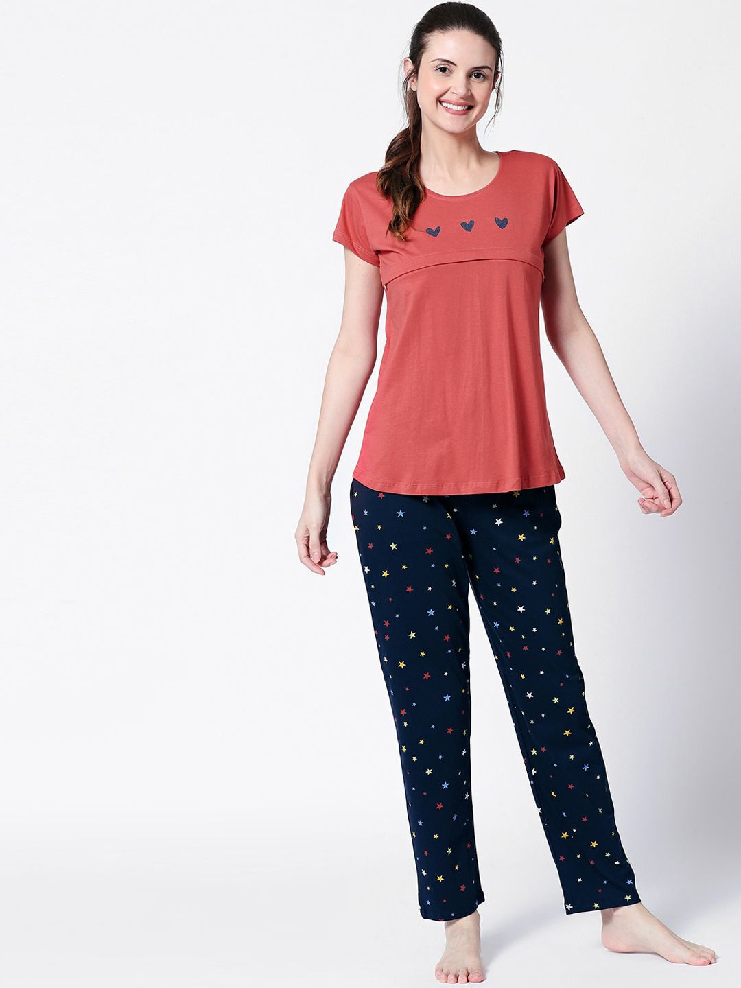 Zeyo Conversational Printed Pure Cotton Maternity Night Suit-picture-25