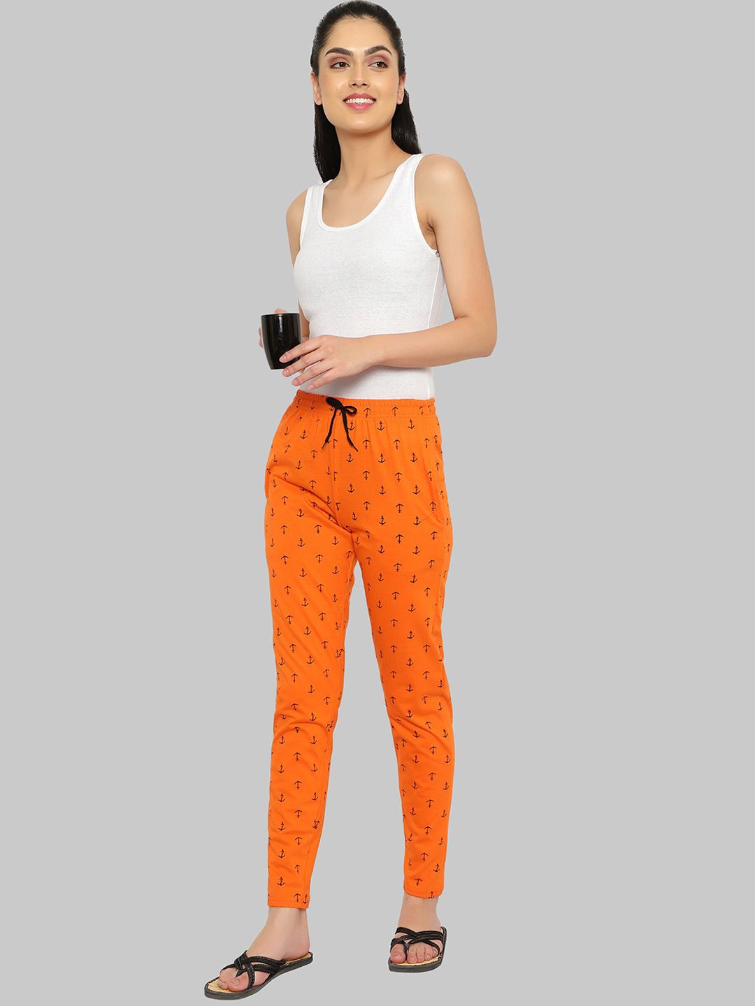 Sweet Dreams Women Orange Coloured Printed Cotton Lounge Pants