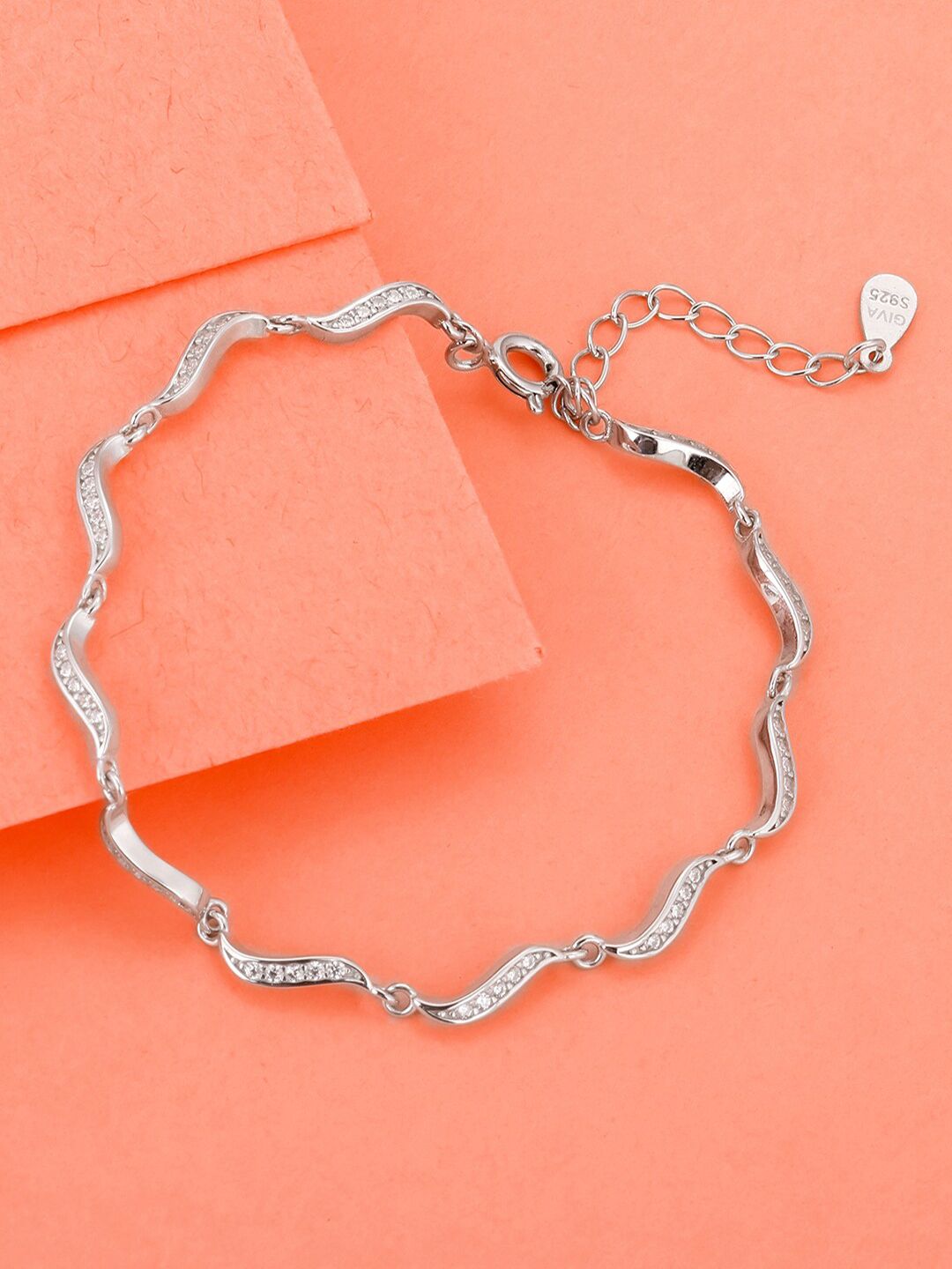 GIVA Women Sterling Silver Cubic Zirconia Rhodium-Plated Link Bracelet-picture-11