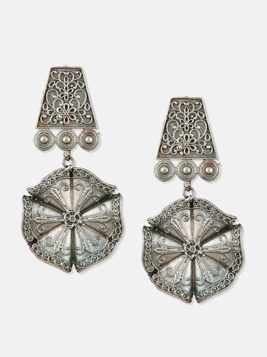 ATIBELLE Silver-Plated Floral Drop Earrings