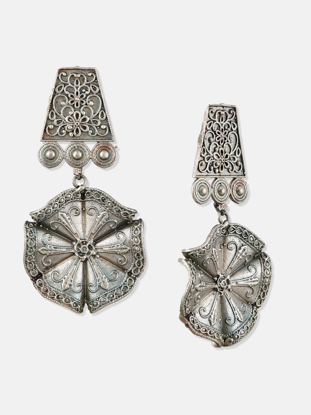 ATIBELLE Silver-Plated Floral Drop Earrings