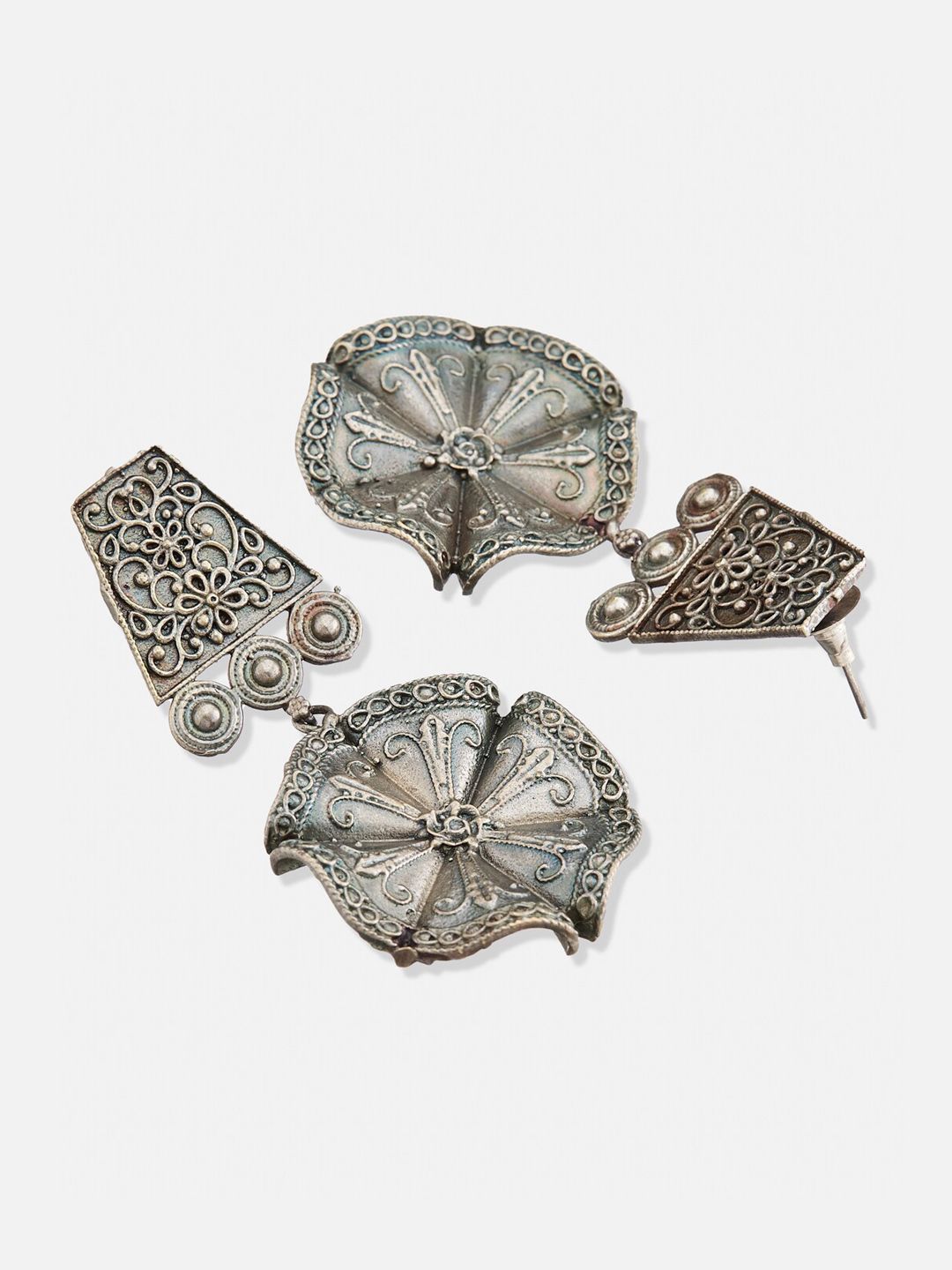ATIBELLE Silver-Plated Floral Drop Earrings