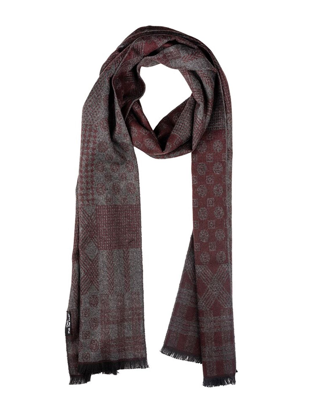 The Tie Hub Men Printed Woolen Scarf With Frayed Border-picture-23