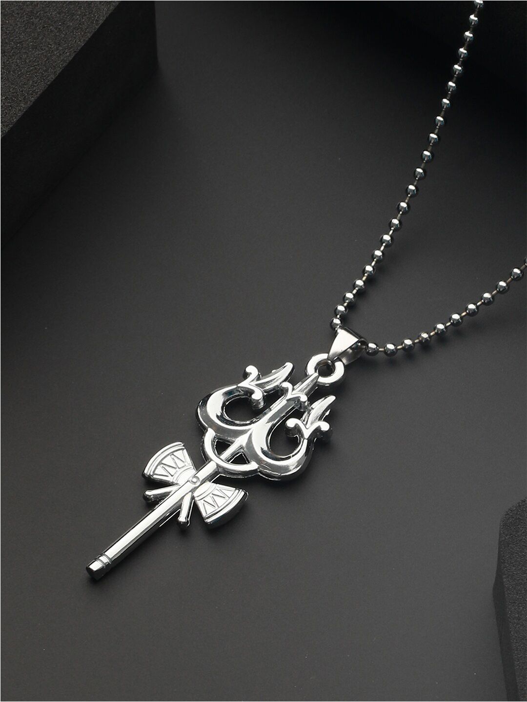 Priyaasi Men Silver-Plated Trishul Pendant Chain-picture-41