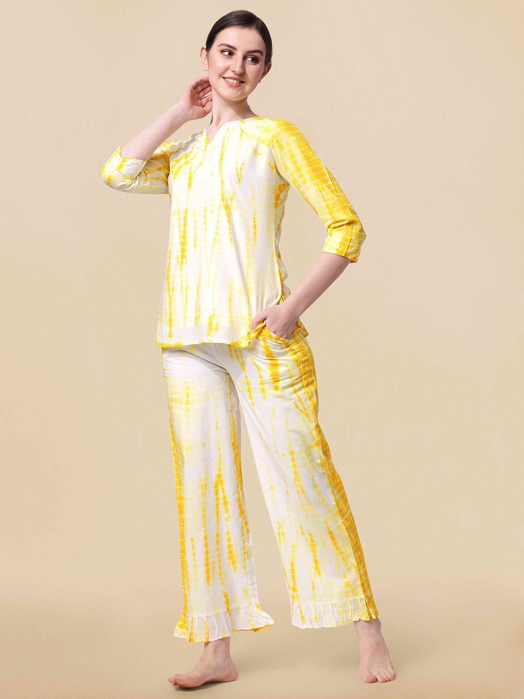 KALINI Tie And Dye Printed Pure Cotton Night Suit-image-22
