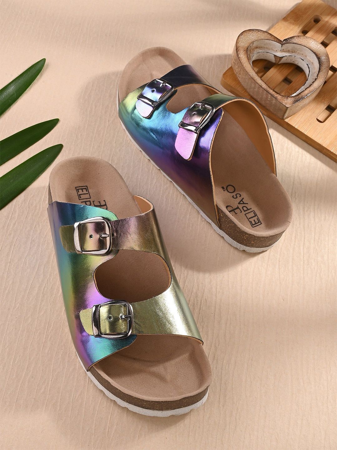 HERE&NOW Women Printed Two Strap Comfort Open Toe Flats With Buckle Detail-picture-34