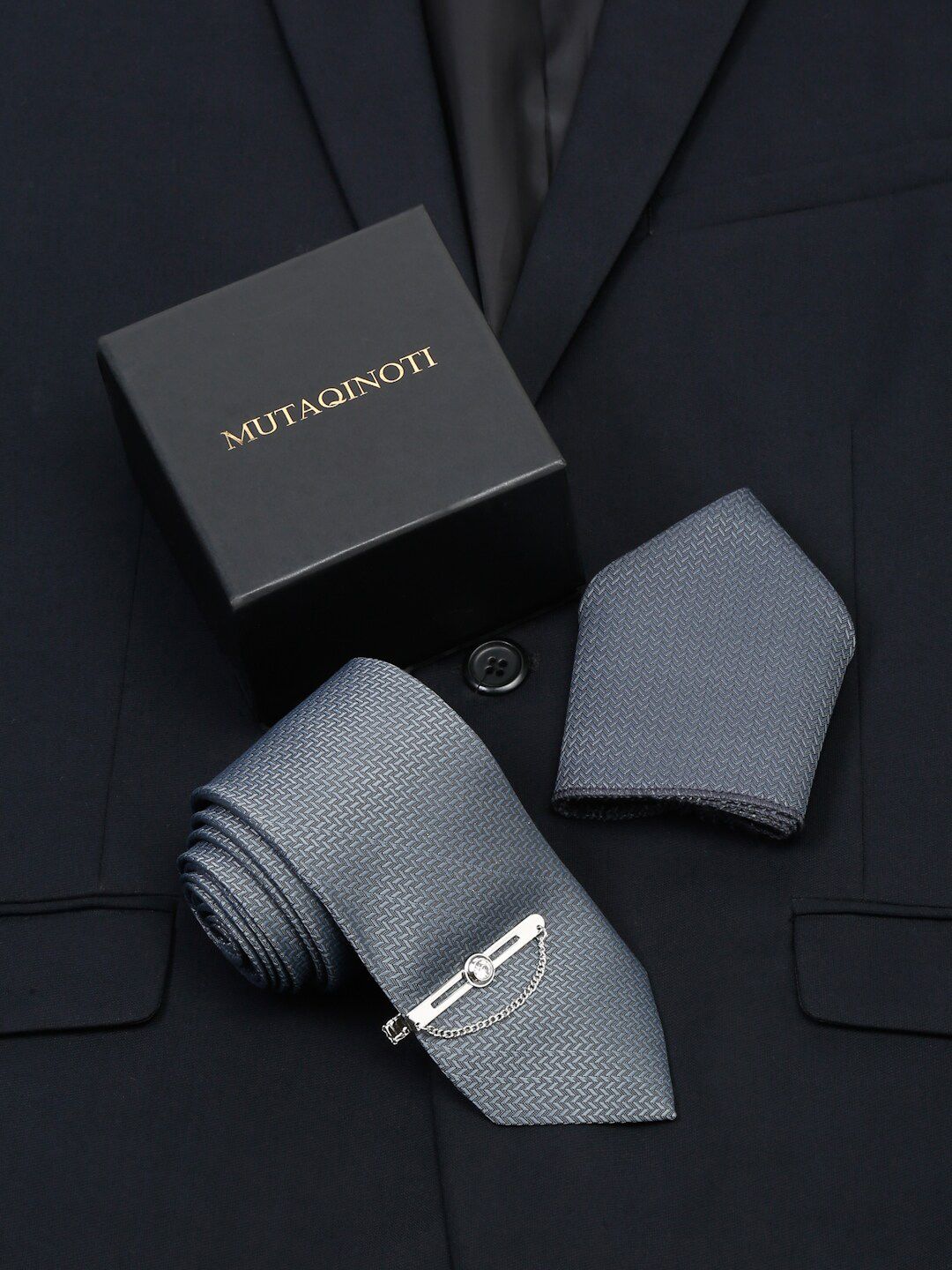 MUTAQINOTI Men Silk Formal Necktie & Pocket Square & Tiepin Accessory Gift Set-picture-12