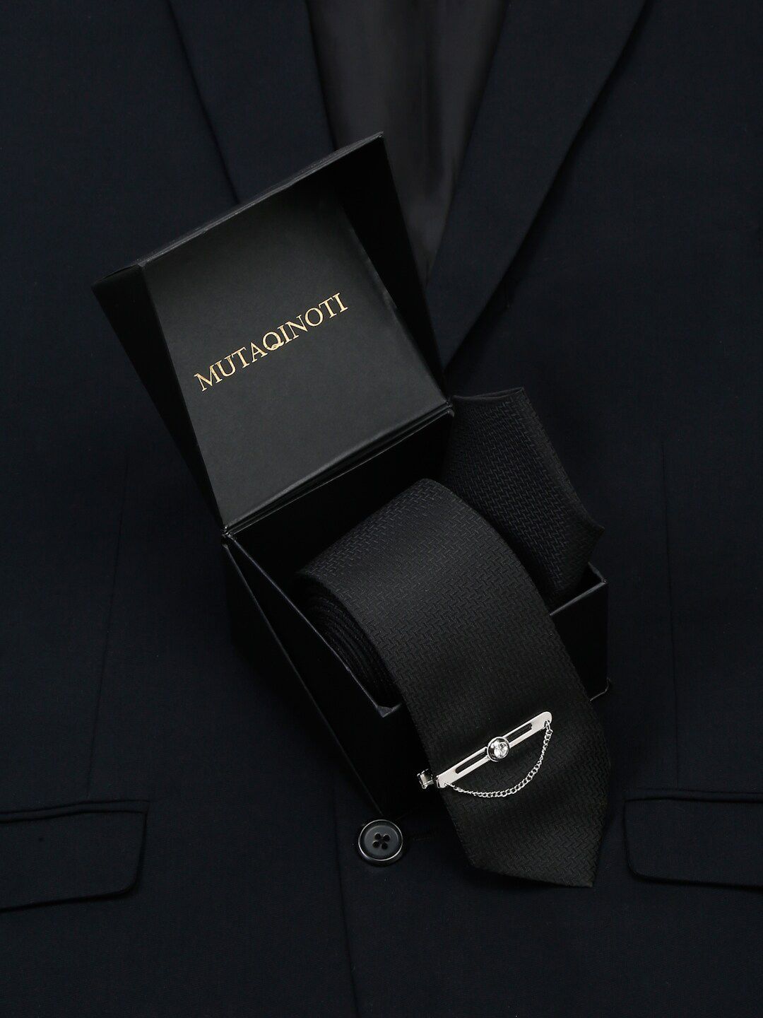 MUTAQINOTI Men Woven Design Silk Formal Accessory Gift Set-picture-42