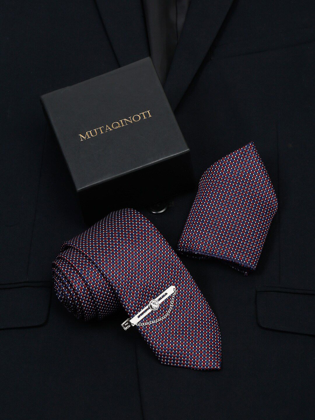 MUTAQINOTI Men Rosewood Silk Necktie Accessory Gift Set-picture-35