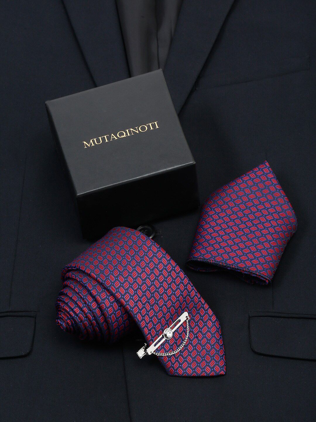MUTAQINOTI Men Printed Silk Formal Accessory Gift Set-picture-34