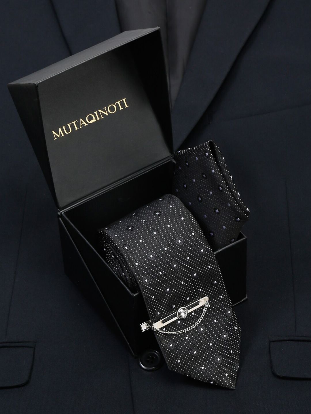 MUTAQINOTI Men Silk Formal Necktie Accessory Gift Set
