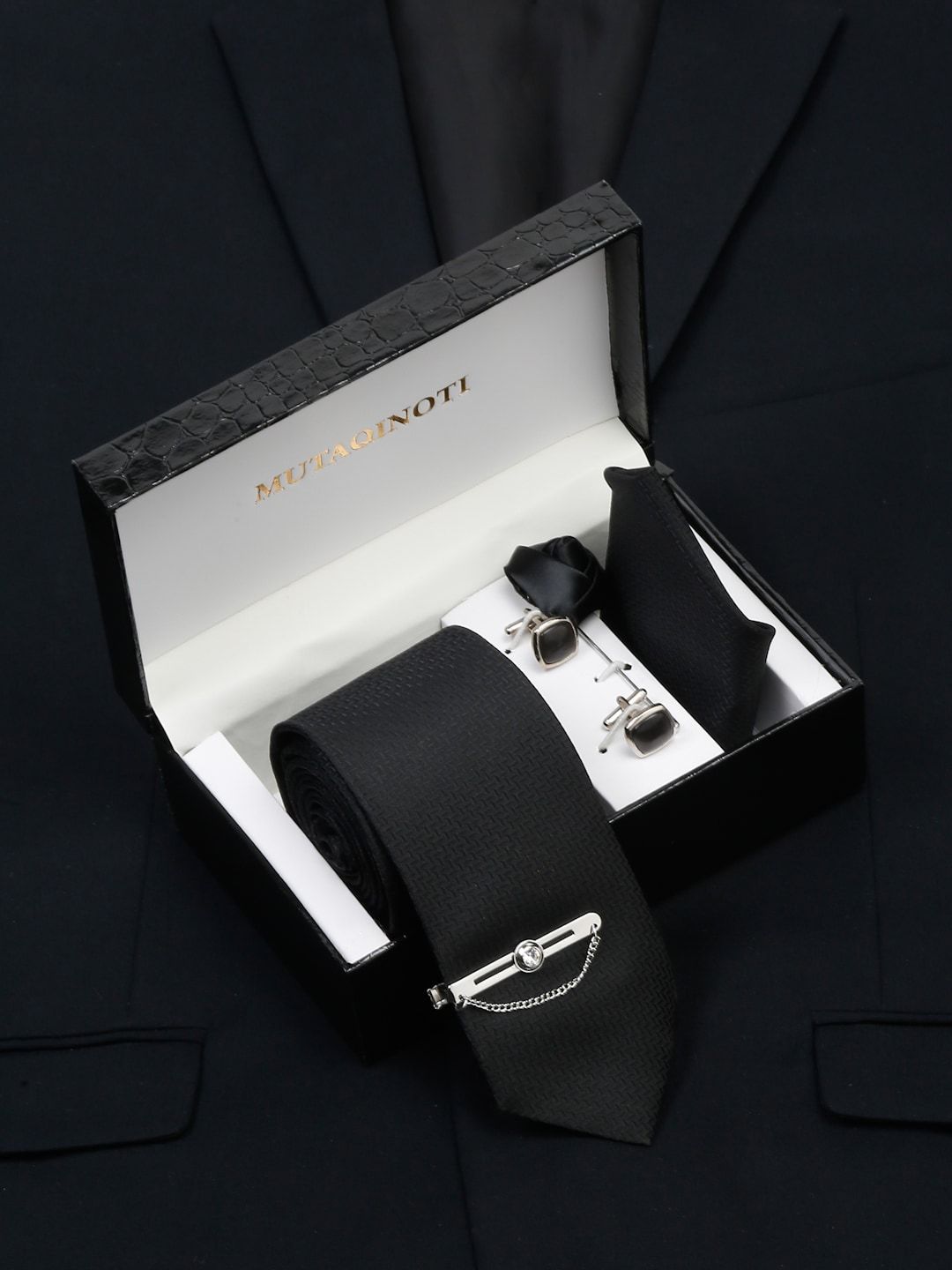 MUTAQINOTI Men Checked Silk Necktie Accessory Gift Set-picture-19