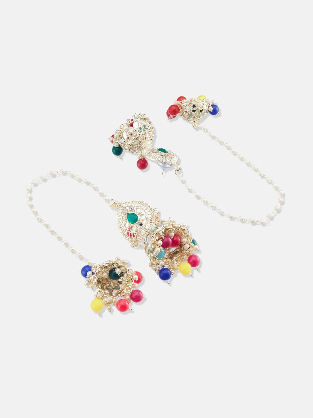ATIBELLE Gold-Plated Stone-Studded & Beaded Jewellery Set