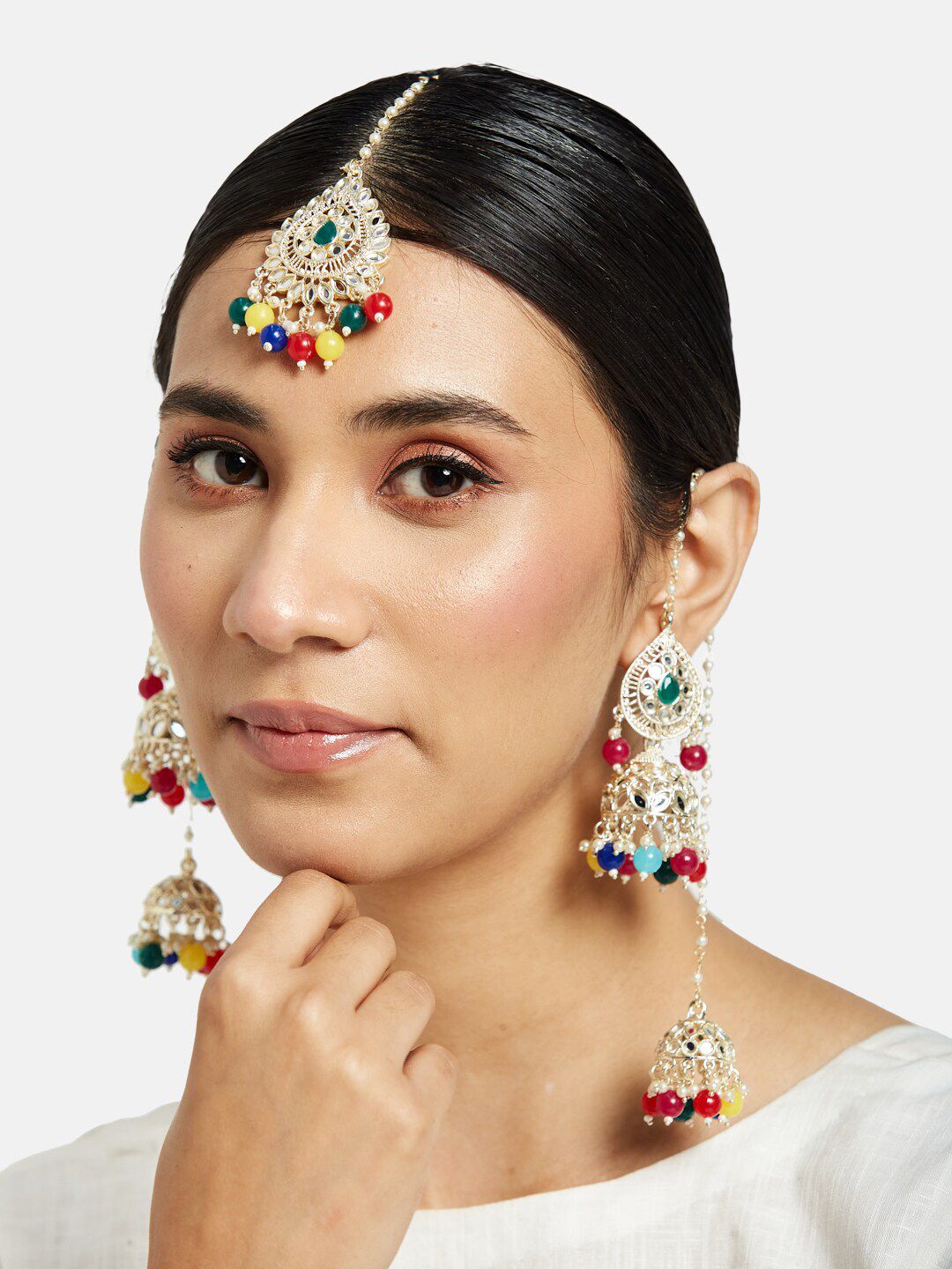 ATIBELLE Gold-Plated Stone-Studded & Beaded Jewellery Set