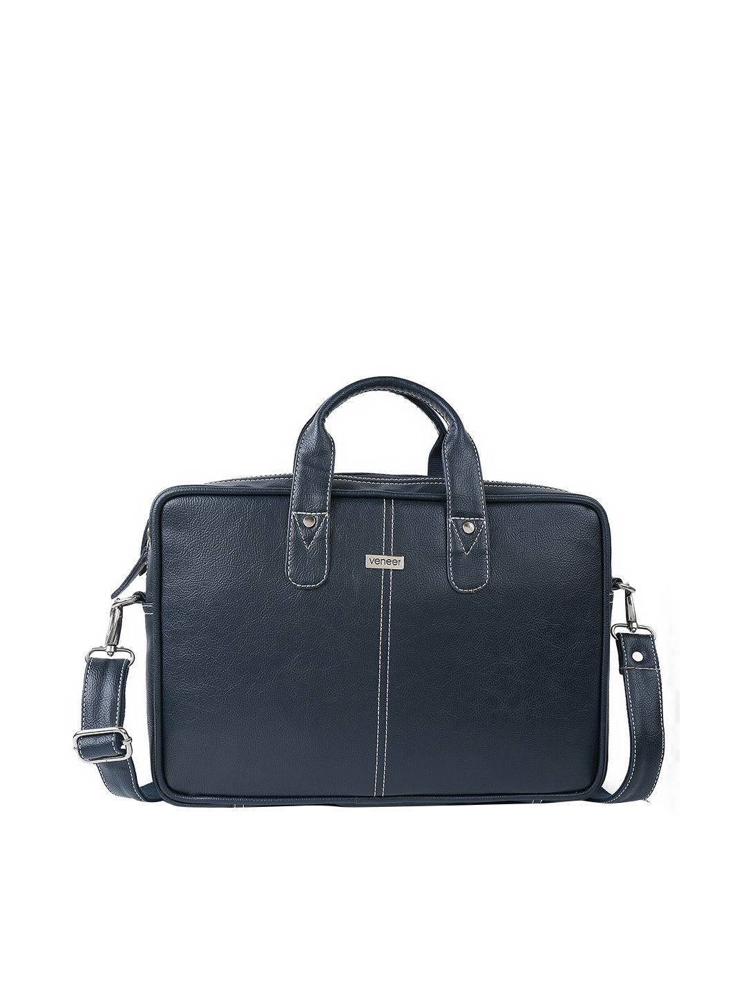 Veneer Unisex Navy Blue Messenger Bag-image-4