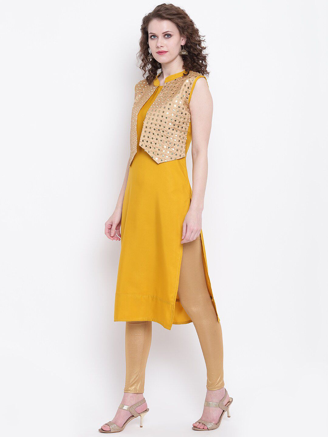 Serene Structure: Sage Mandarin-Collar A-Line Dress 76261