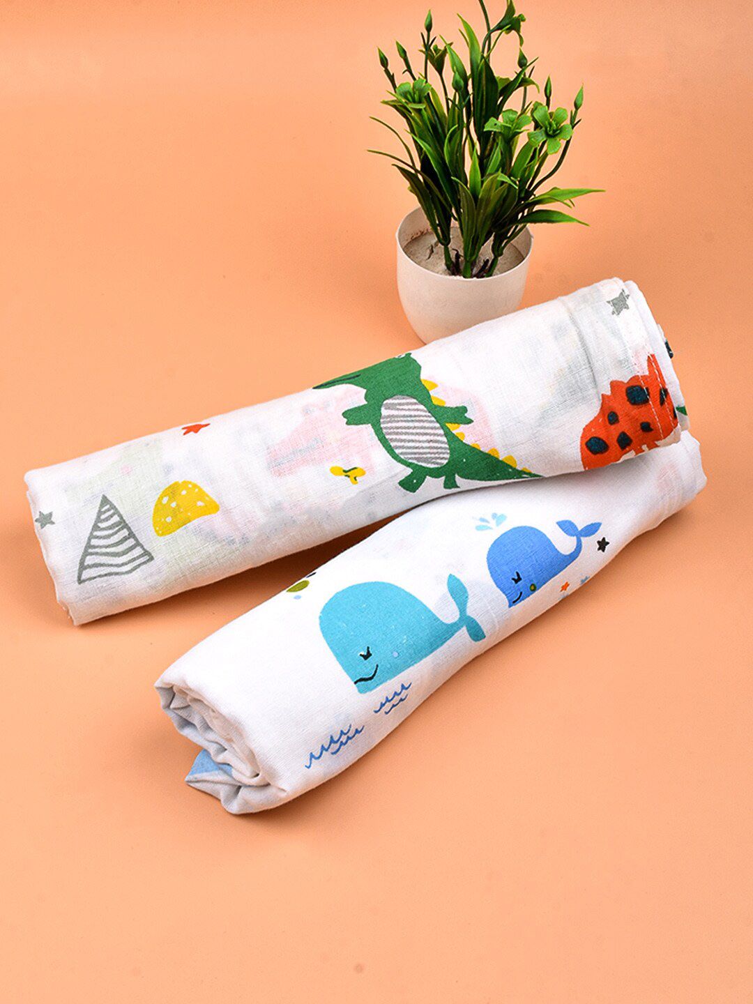 Moms Home Infants Set of 2 Printed Organic Cotton Supersoft Baby Muslin Swaddles-picture-18