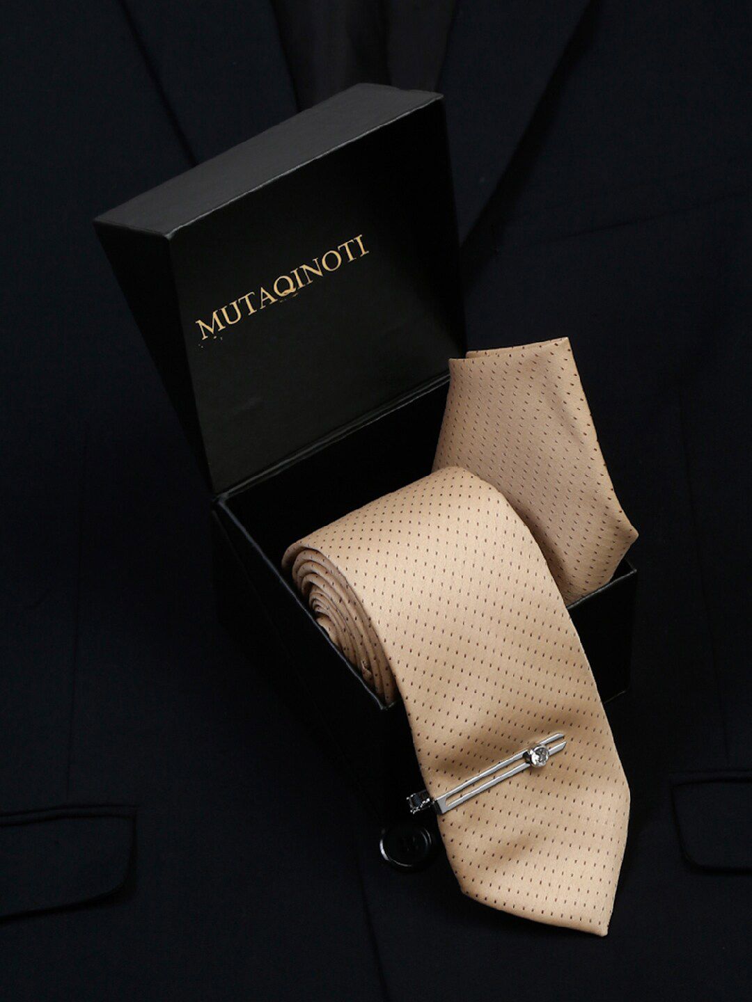 MUTAQINOTI Men Dotted Pattern Silk Formal Accessory Gift Set-picture-26
