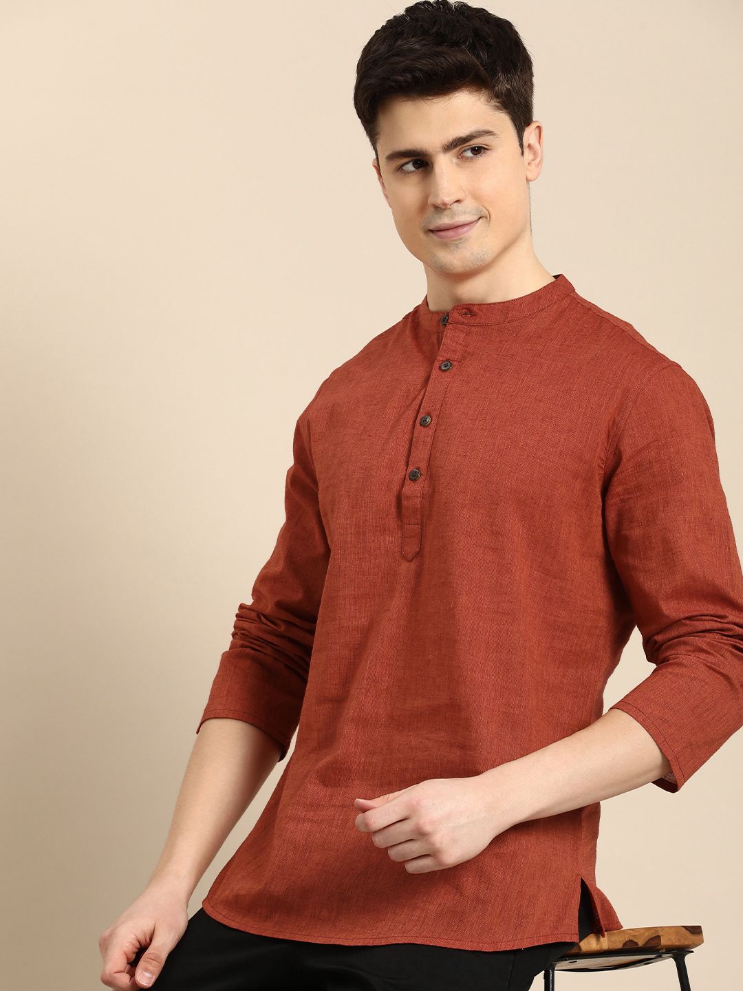 Anouk Men Mandarin Collar Pure Cotton Kurta