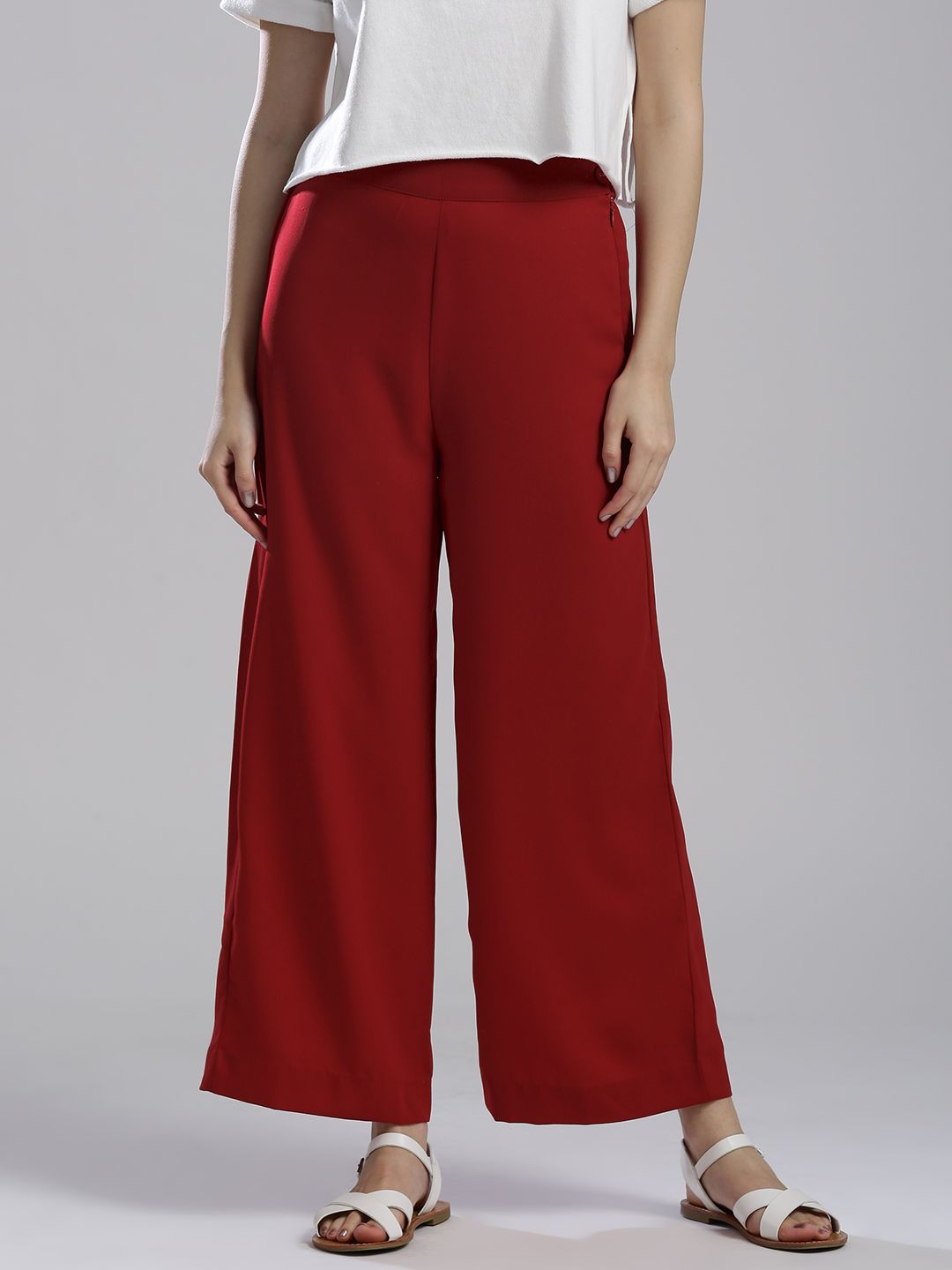 Wishful by W Women Red Flared Solid Palazzos-picture-53