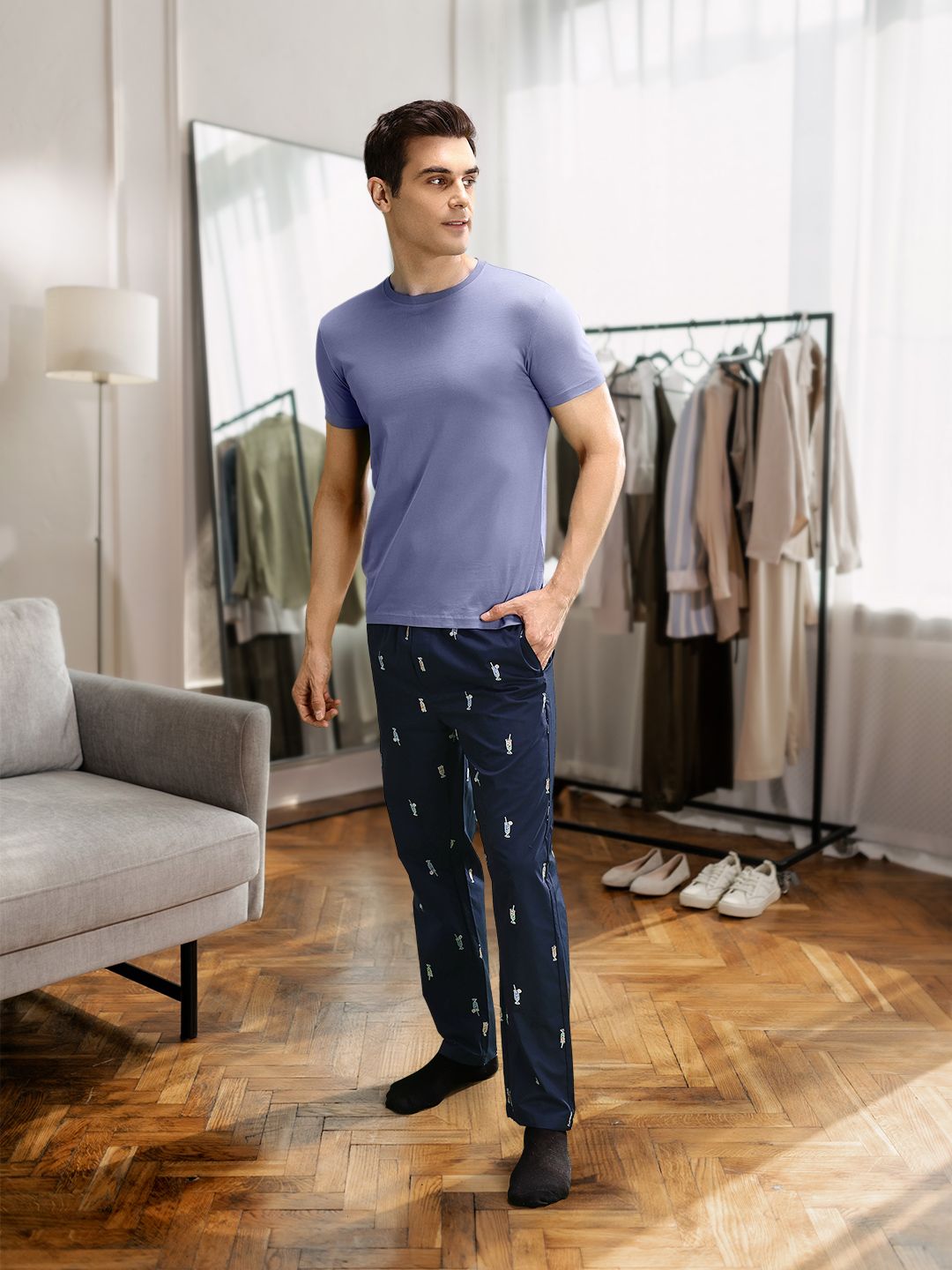 U.S. Polo Assn. Men Printed Pure Cotton Lightweight Lounge Pants-picture-36