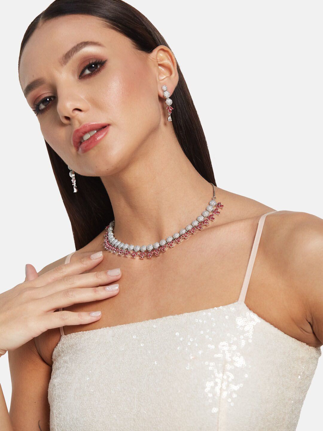 ATIBELLE Silver-Plated AD Studded Jewellery Set