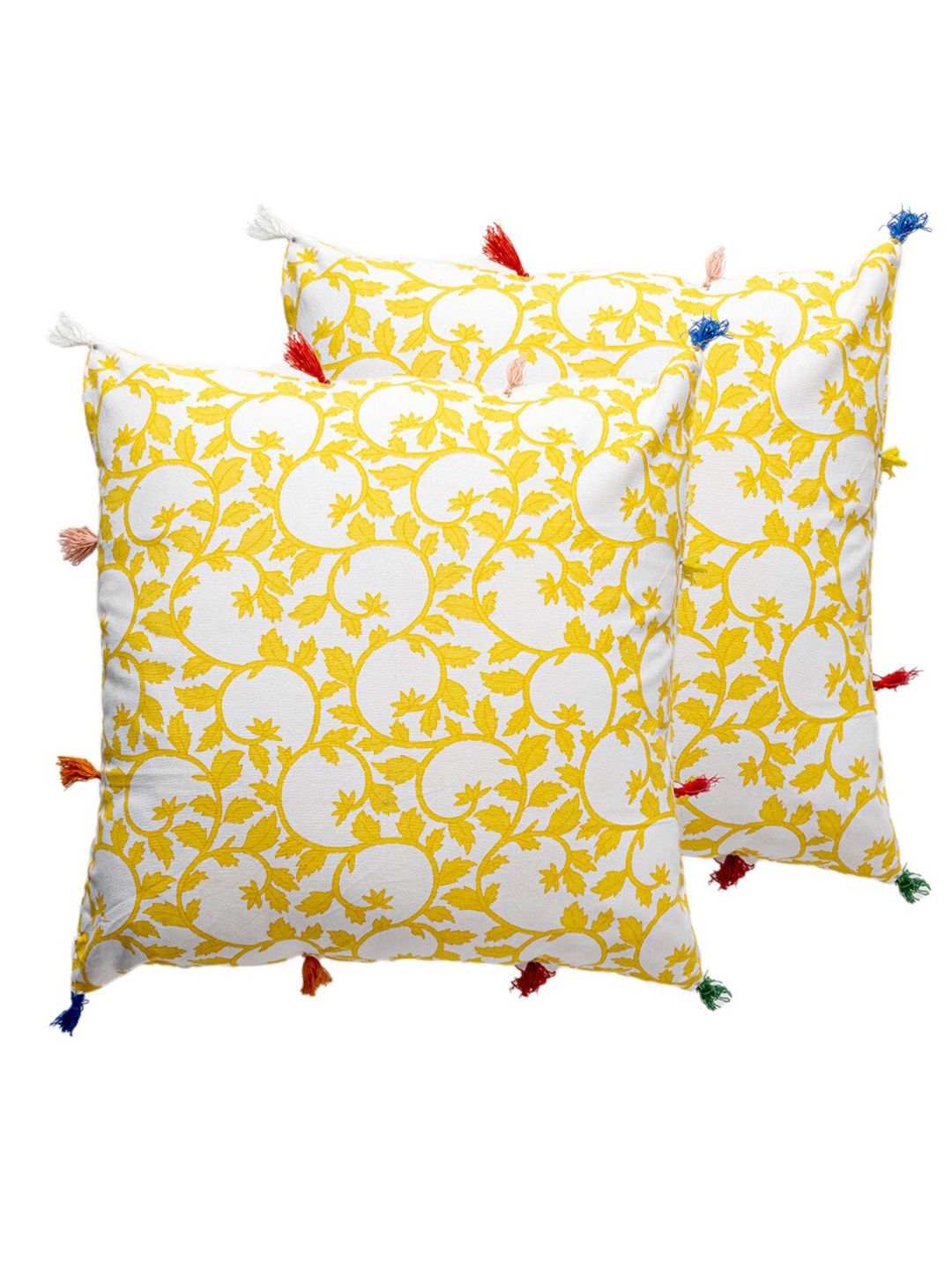 Contrast Living Yellow & White 2 Pieces Floral Cotton Square Cushion Covers-image-21