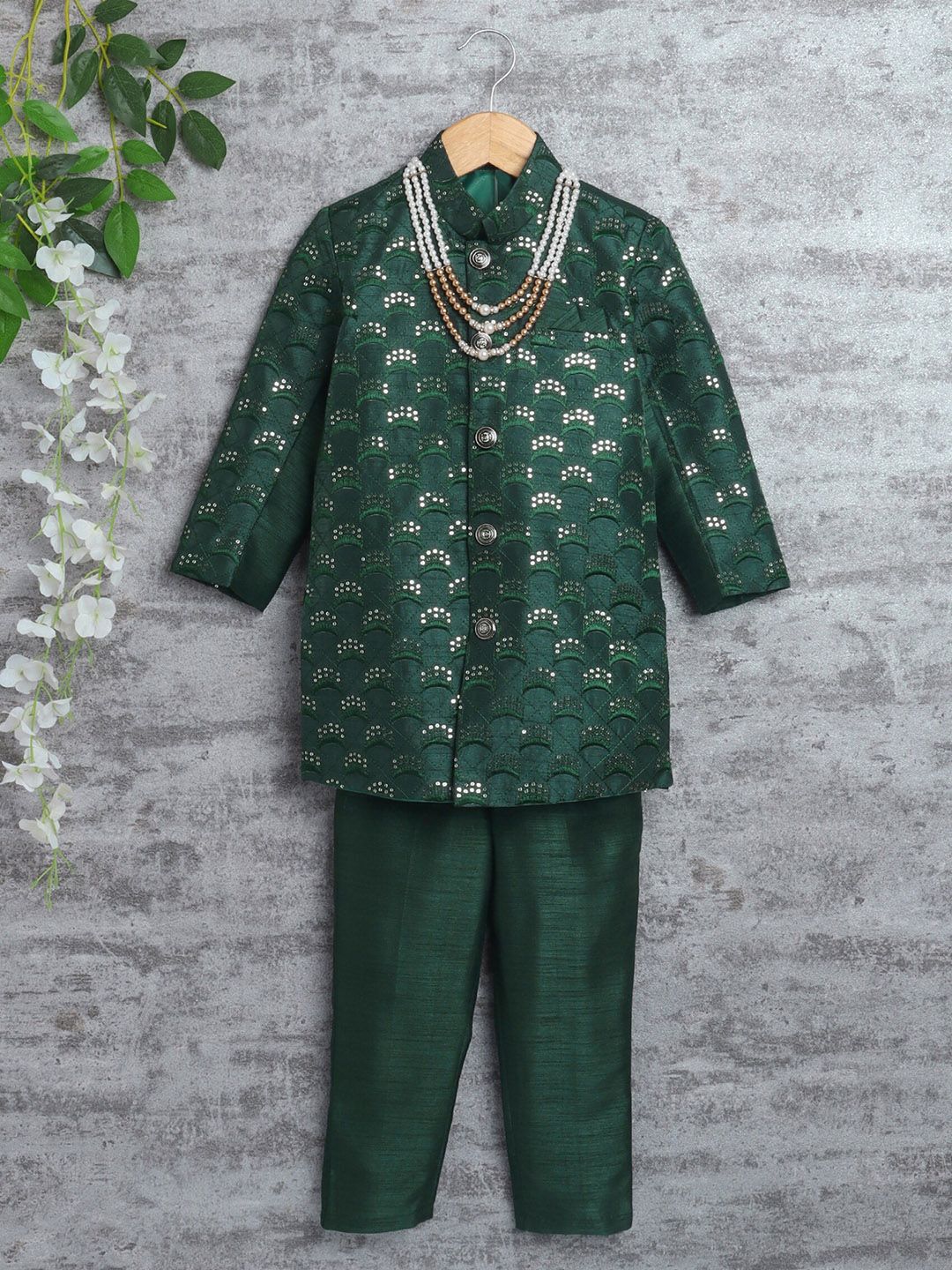 ahhaaaa Boys Embellished Mandarin Collar Indo-Western Sherwani Set-picture-36