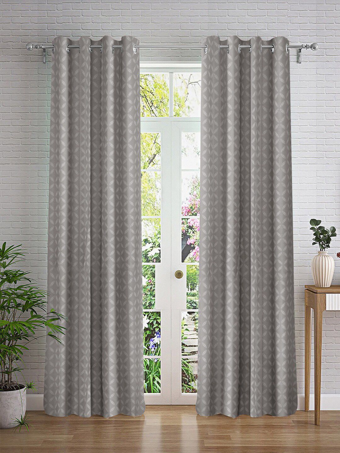 Cortina Grey & Silver-Toned 2 Pieces Printed Sheer Door Curtain-picture-14