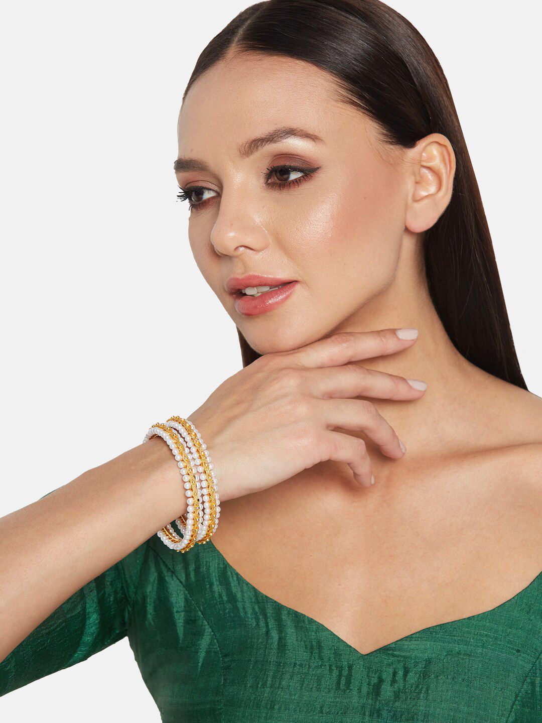 ATIBELLE Set Of 2 Gold-Plated Studded Bangles