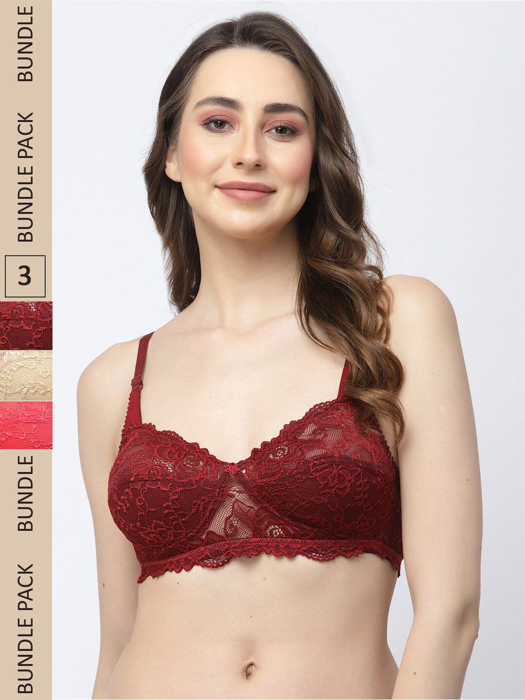 Docare Pack Of 3 Floral Non Padded Non-Wired Cotton Bralette Bra