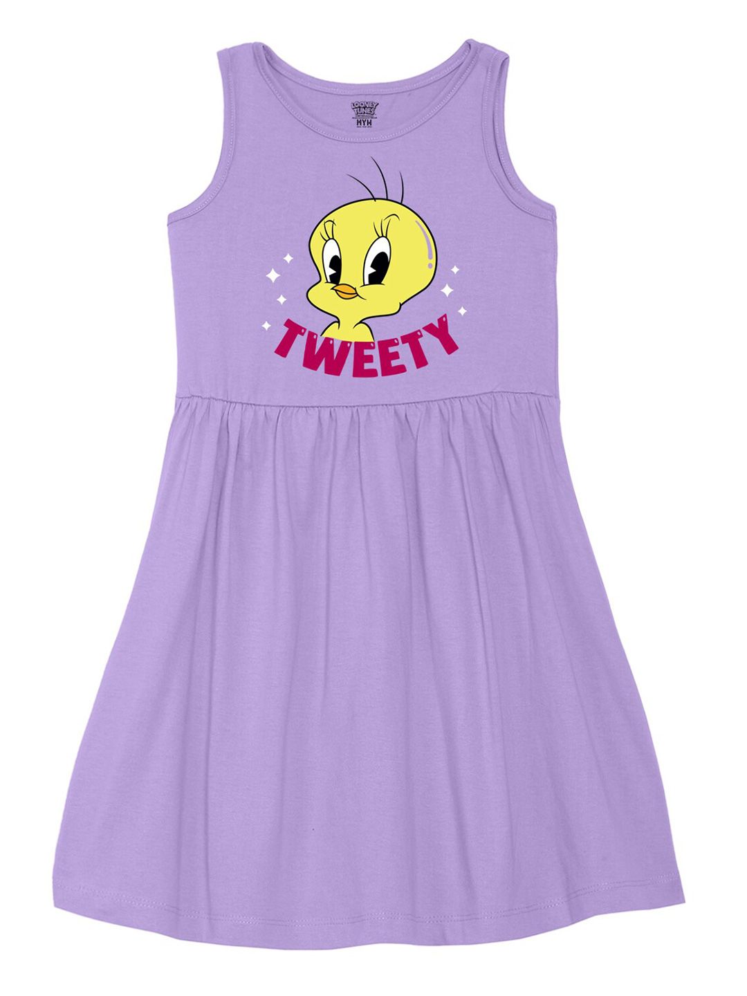 Wear Your Mind Girls Round Neck Tweety Printed Pure Cotton A-Line Dress-picture-16