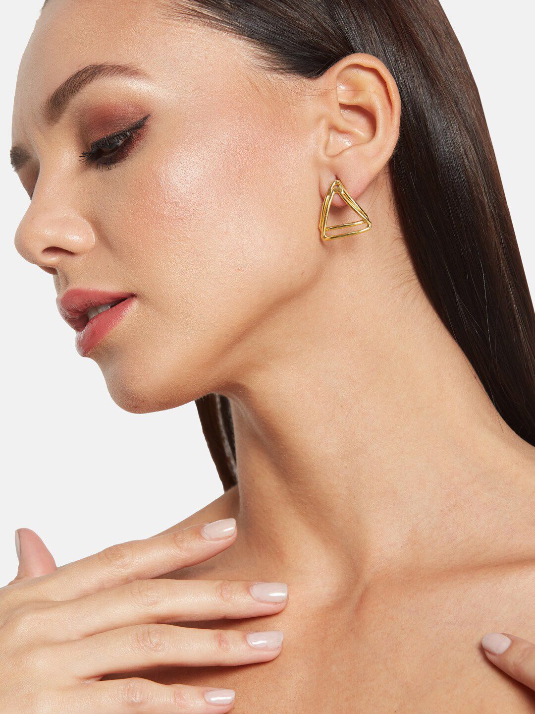 ATIBELLE Gold-Plated Triangular Studs Earrings
